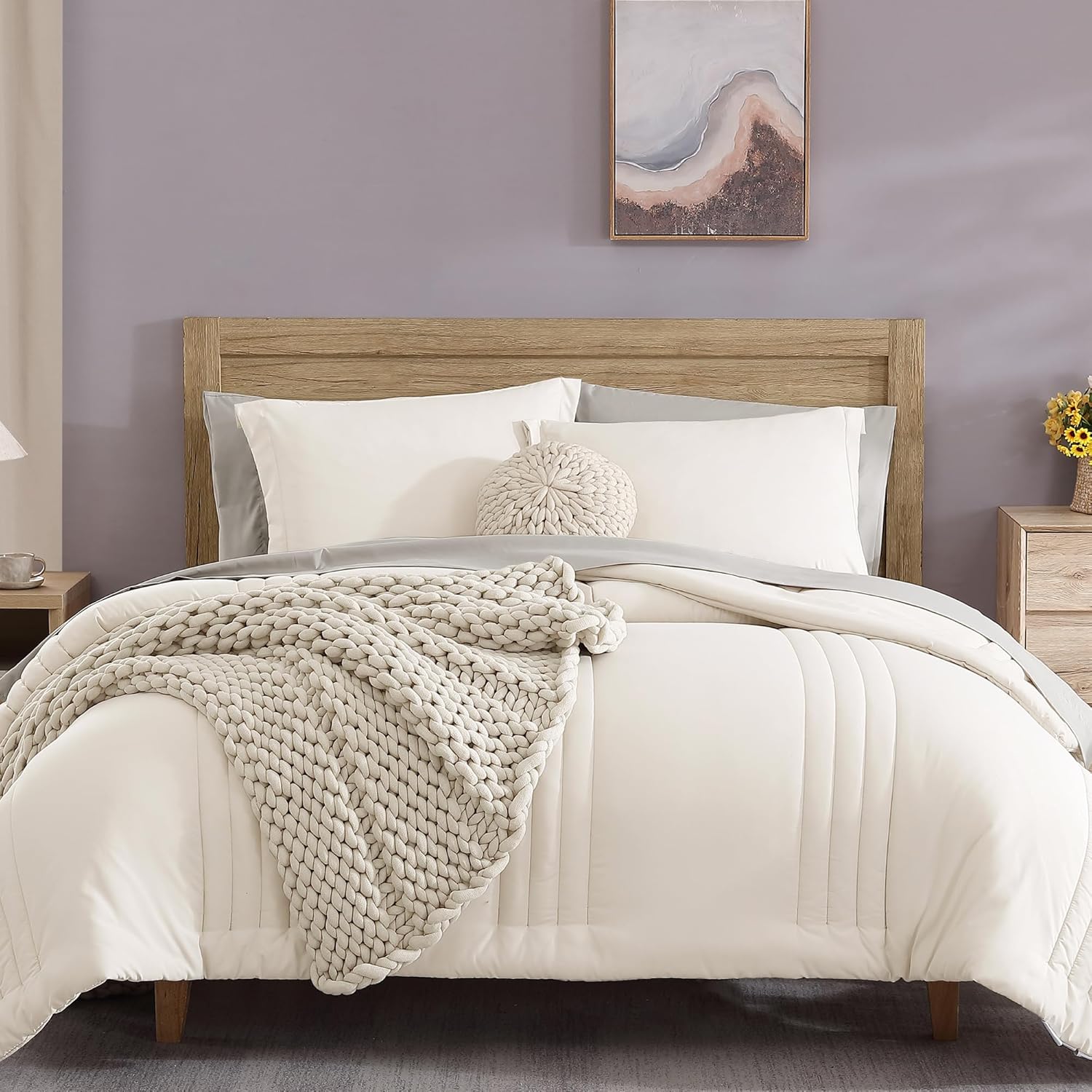 Monbix Queen Comforter Set - 7 Pieces Blue Gray Bed in a Bag Queen Bedding Sets with Comforters, All Seasons Comforter Bed Set with Sheets,Pillowcases & Shams - Image 46