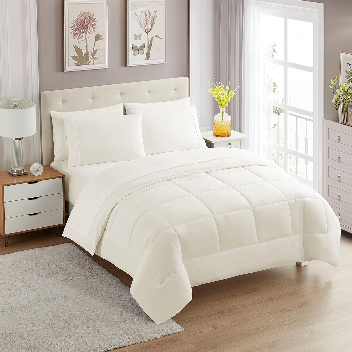 Sweet Home Collection 5 Piece Comforter Set Bag Solid Color All Season Soft Down Alternative Blanket & Luxurious Microfiber Bed Sheets, Black, Twin - Image 71