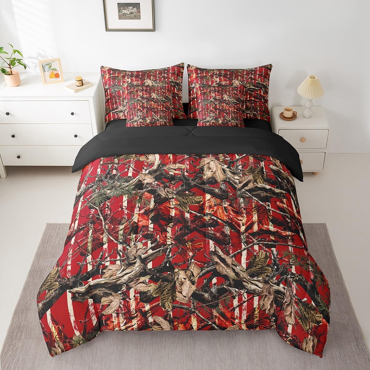 Feelyou Duck Hunter Green Camouflage Hunting 7 Pieces Bedding Set, Queen Size Black Brown All Season,Bed in a Bag with Comforter, Sheets, Pillowcases Camo Army Bed Set Breathable Wild Room Decor - Image 46