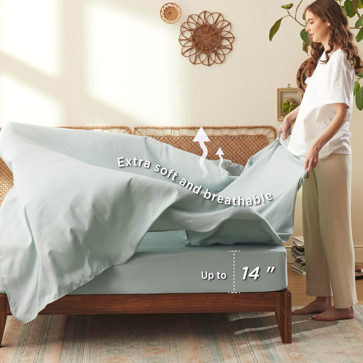 Bedsure Queen Comforter Set - 7 Pieces Floral Sage Green Soft Bedding Sets, Queen Bed in a Bag with Botanical Flowers Comforter, Sheets, Pillowcases & Shams - Image 4