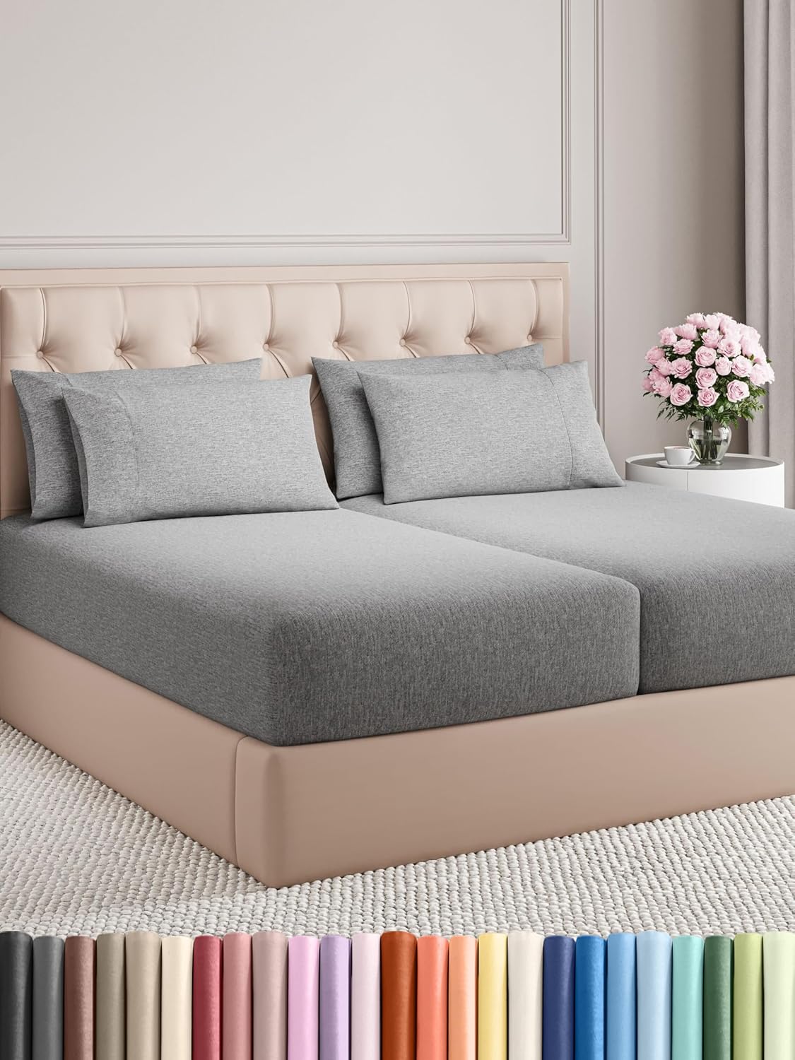 King 6 Piece Sheet Set - Cooling and Breathable Bed Sheets - Hotel Luxury Bed Sheets for Women, Men, Kids & Teens - Bedding with Deep Pockets & Easy Fit - Soft and Wrinkle Free - King Dark Grey Sheets - Image 106