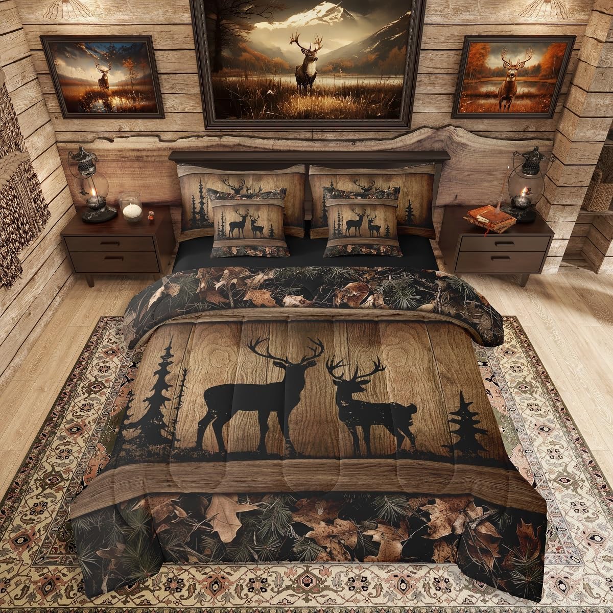 Erosebridal 7 Piece Camo Mallard Duck Comforter Set with Sheets for Kids Boys Men Rustic Farmhouse Cabin Bed in A Bag Queen,Hunting Woodland Duck Bedding Set Country Wood Board Animal Bed Set - Image 30