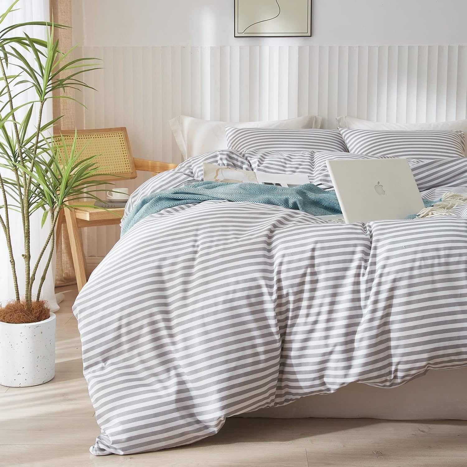 LifeTB Queen Comforter Set Tan Gingham Comforter Modern Style Beige Plaid Comforter Set 3 Pieces Fluffy Grid Checkered Comforter with 2 Pillowcases Boho Gingham Bedding Set Queen Size - Image 53