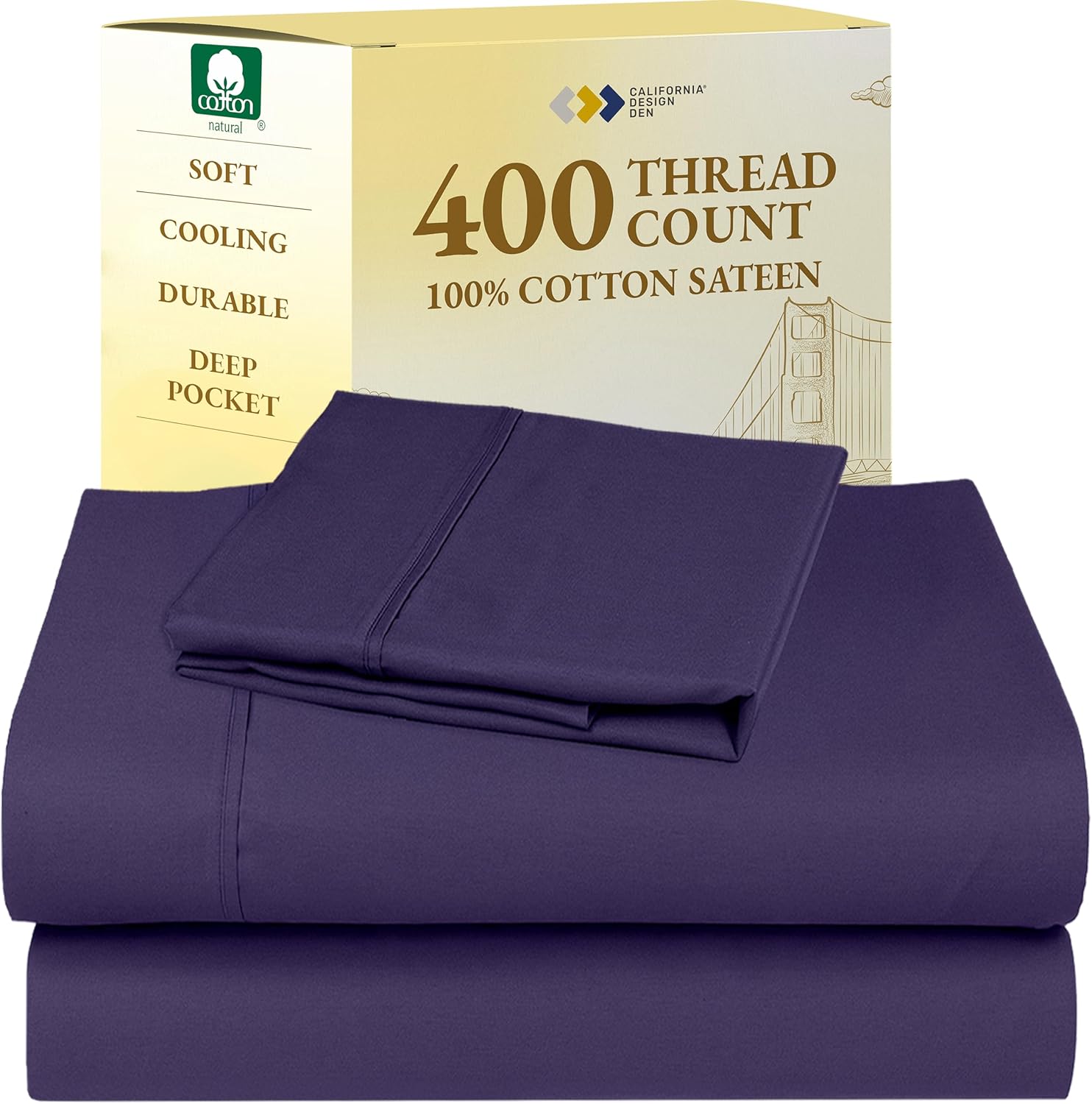 California Design Den King Size Sheets Set - Soft 400 Thread Count Sateen, Natural 100% Cotton Sheets King Size, Deep Pockets with All Around Elastic for a Snug Fit, Cool & Durable Bedding - White - Image 54