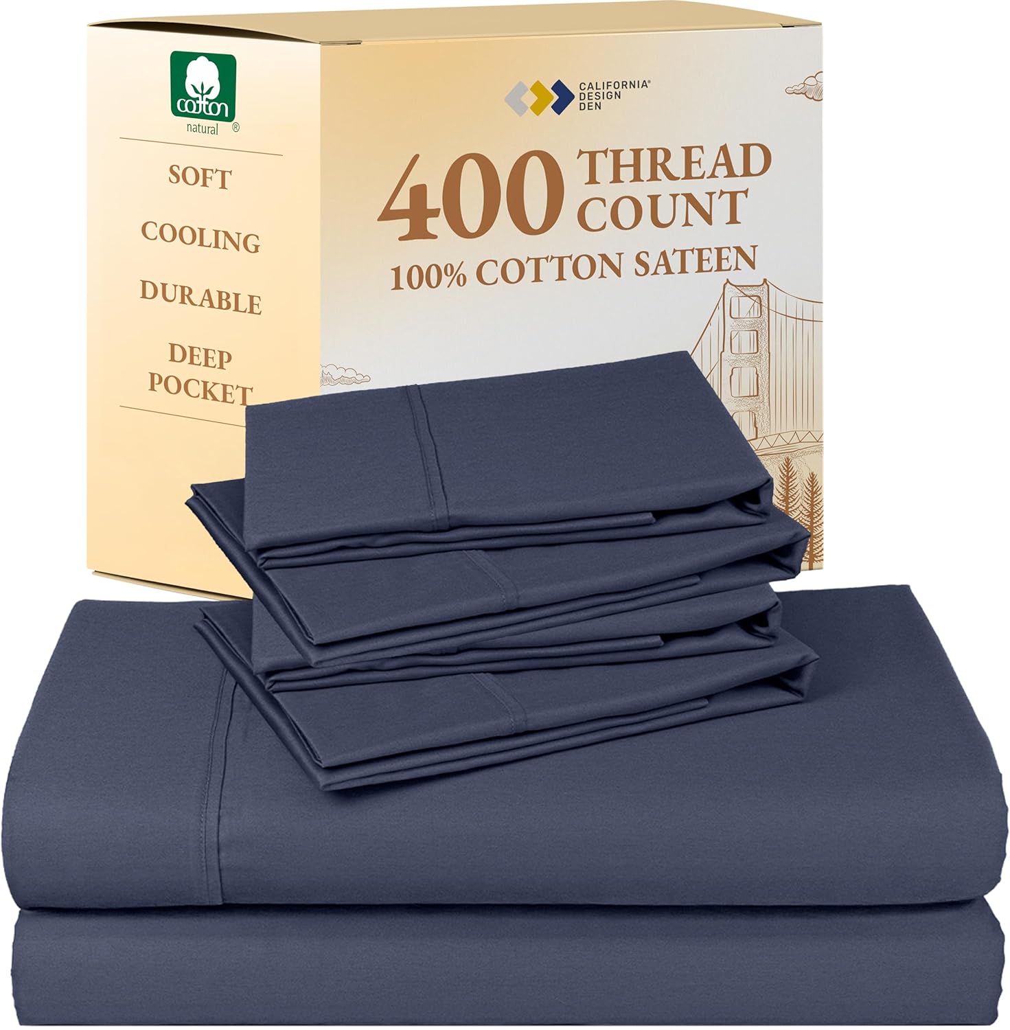 California Design Den King Size Sheets Set - Soft 400 Thread Count Sateen, Natural 100% Cotton Sheets King Size, Deep Pockets with All Around Elastic for a Snug Fit, Cool & Durable Bedding - White - Image 46