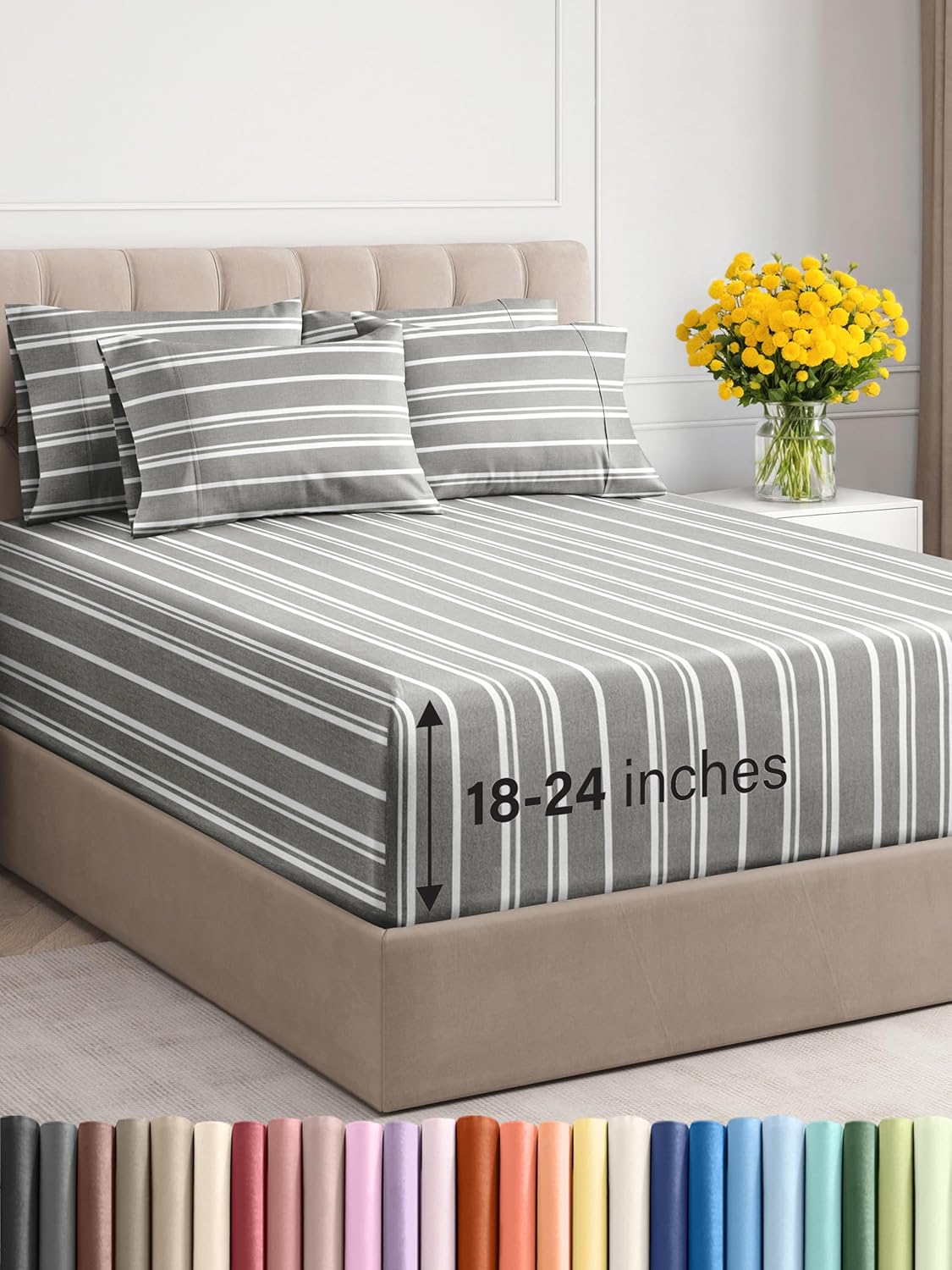 Extra Deep Cal King Sheet Set - 6 Piece Breathable & Cooling Sheets - Hotel Luxury Bed Sheets Set - Easy & Secure Fit - Soft, Wrinkle Free & Comfy Sheets Set - Grey Sheet Set with Extra Deep Pockets - Image 95