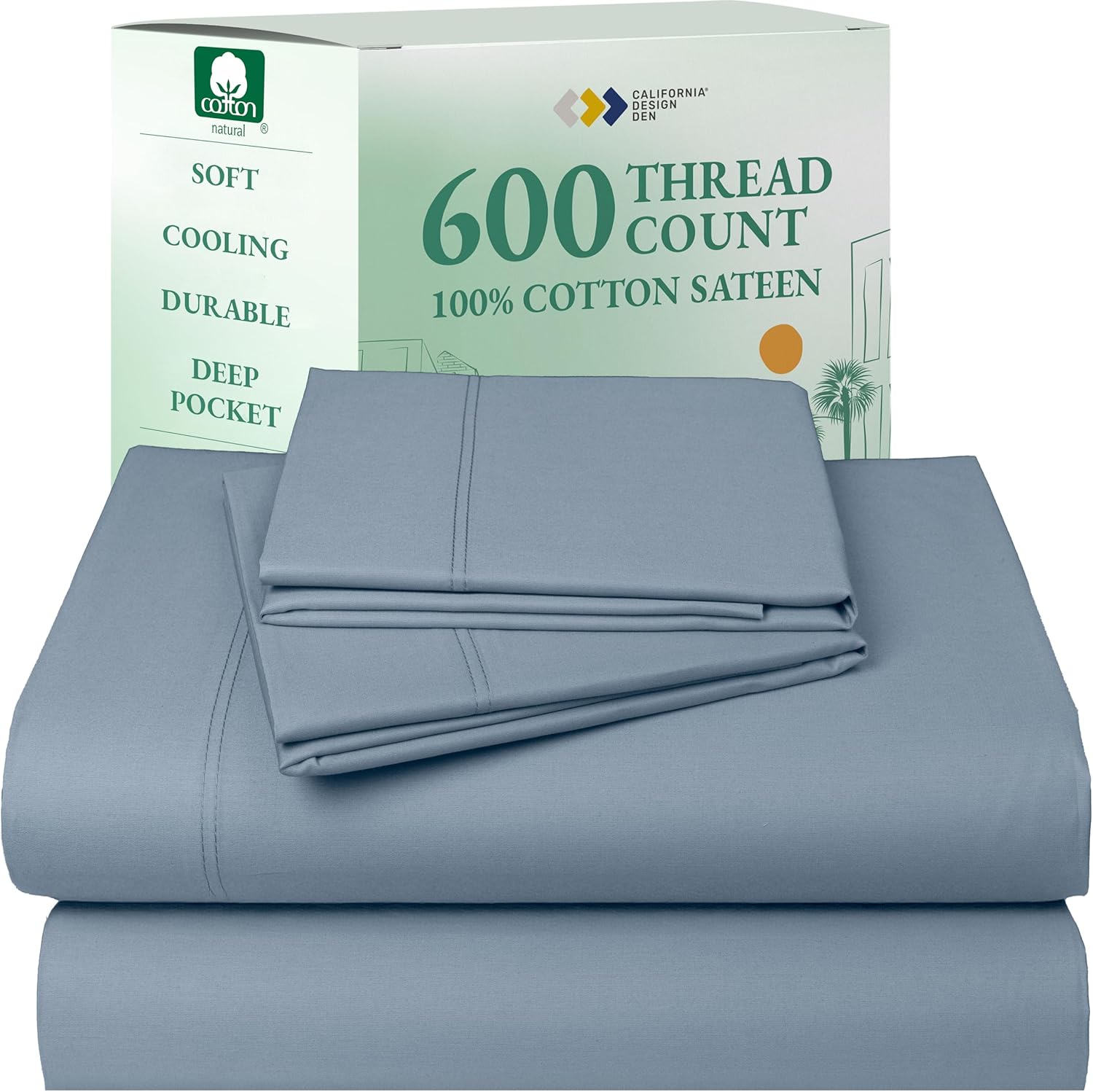 California Design Den Queen Sheet Set - Luxury 600 Thread Count Sateen, 100% Cotton Deep Pocket Queen Sheets with All Around Elastic, Snug Fit, Hotel Quality Bedding Set - White - Image 33