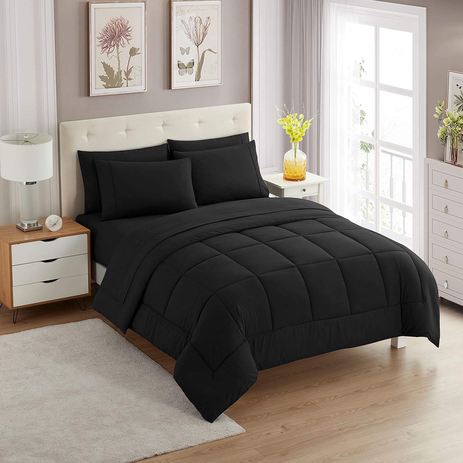 Sweet Home Collection 5 Piece Comforter Set Bag Solid Color All Season Soft Down Alternative Blanket & Luxurious Microfiber Bed Sheets, Black, Twin - Image 17