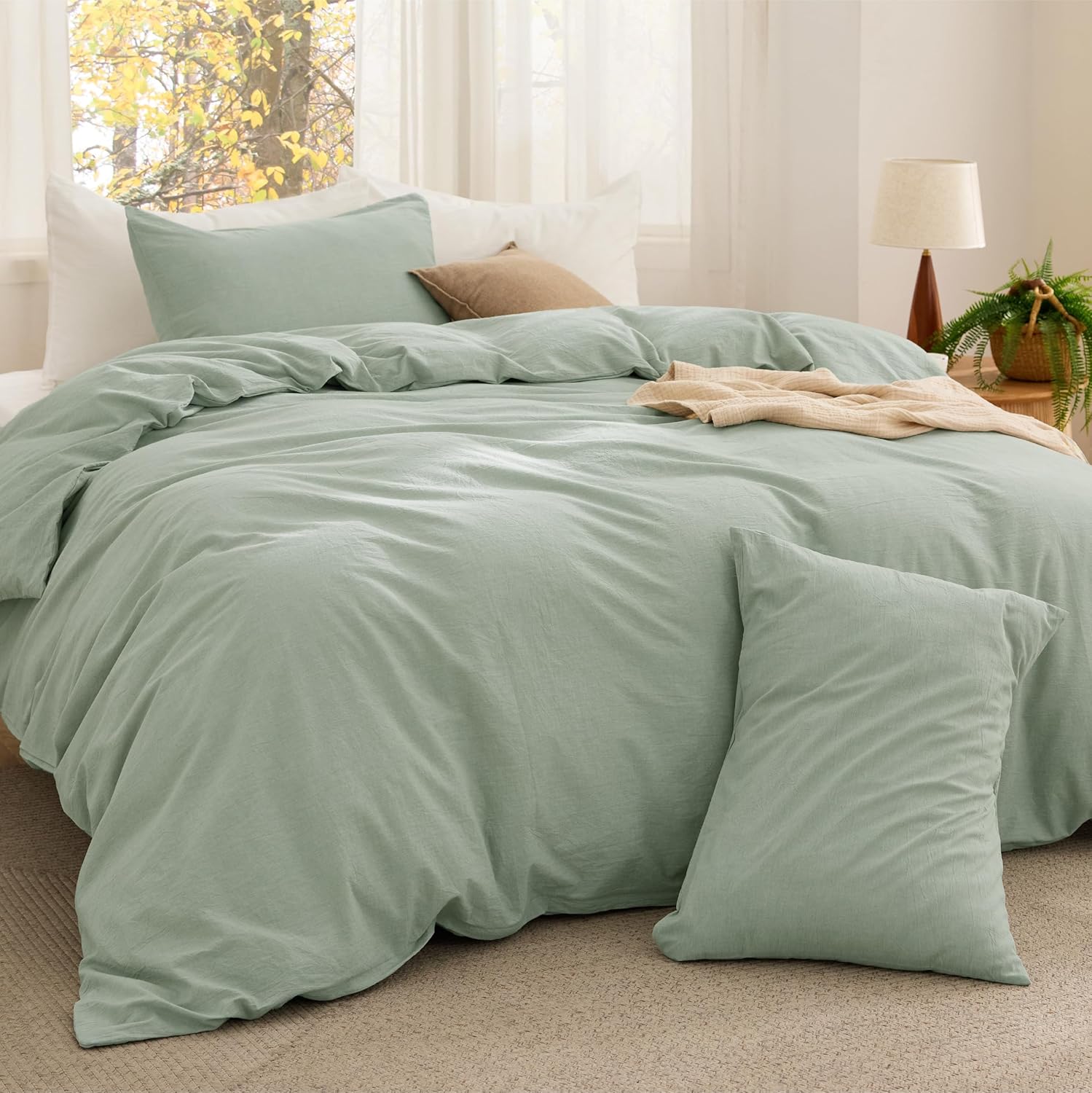 Bedsure Comforter Set King Size - Cotton Fabric with Microfiber Inner Fill, Grayish Olive Green Soft Bed Set for All Seasons, 3 Pieces, 1 Comforter (104" x 90") and 2 Pillow Cases (20" x 36") - Image 13