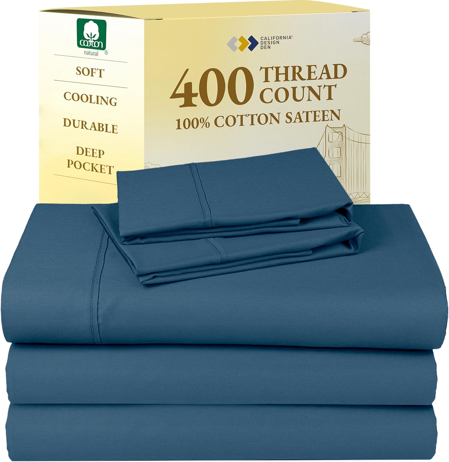 California Design Den King Size Sheets Set - Soft 400 Thread Count Sateen, Natural 100% Cotton Sheets King Size, Deep Pockets with All Around Elastic for a Snug Fit, Cool & Durable Bedding - White - Image 51