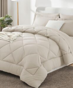 CozyLux Queen Comforter Set Beige - Bed in a Bag Queen Size 7 Pieces, Luxury Soft Bed Set for All Seasons, Bedding Set with Down Alternative Comforter, Sheets, Pillowcases & Shams