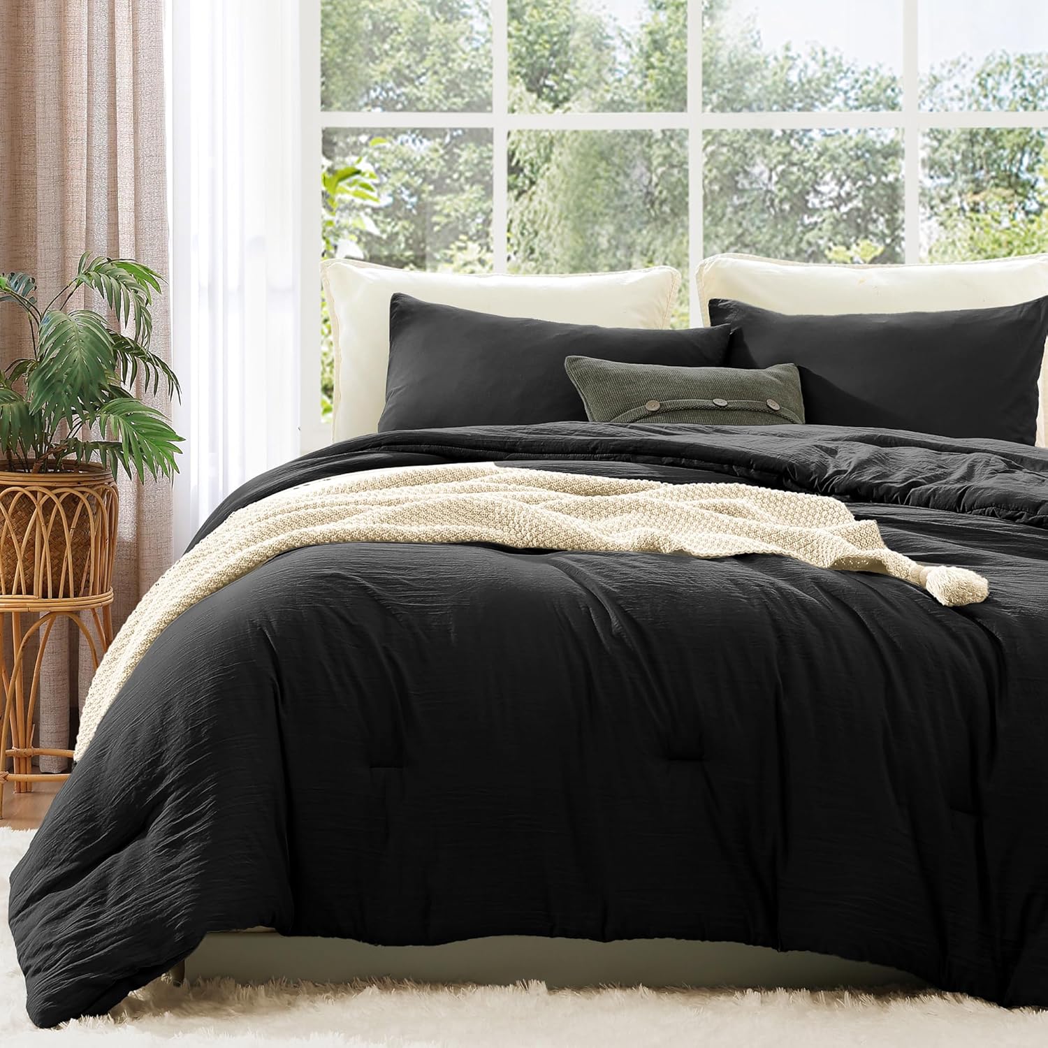 WRENSONGE King Size Comforter Set - 3 Pieces Olive Green Comforter Prewashed Soft Lightweight for All Seasons,Fluffy Down Alternative Comforter King Size with 2 Pillow Shams - Image 13