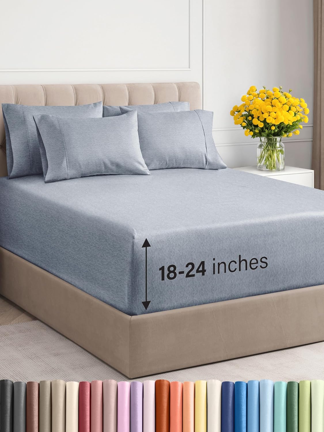 Extra Deep Cal King Sheet Set - 6 Piece Breathable & Cooling Sheets - Hotel Luxury Bed Sheets Set - Easy & Secure Fit - Soft, Wrinkle Free & Comfy Sheets Set - Grey Sheet Set with Extra Deep Pockets - Image 73