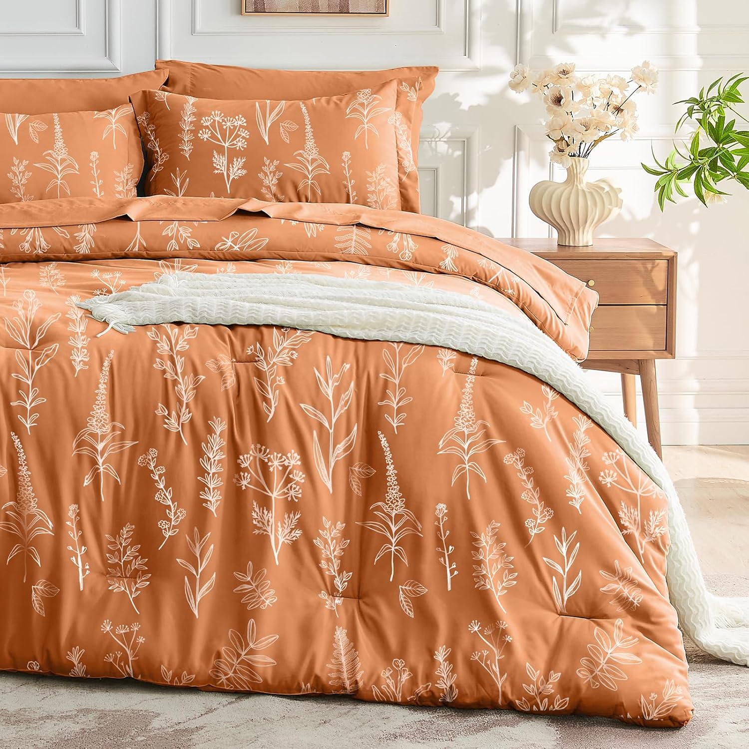 MUXHOMO Bed in a Bag Queen 7 Pieces, Sage Green Queen Comforter Set Reversible Botanical Flowers Design, Ultra Soft & Breathable Bedding Sets with Comforter, Sheets, Pillowcases & Shams - Image 16