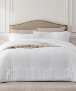 White Queen Comforter Set - 3 Pieces Seersucker Lightweight Bedding Comforter Sets (1 Soft Fluffy Comforter & 2 Pillowcases) - All Seasons Cozy Modern Bed Sets