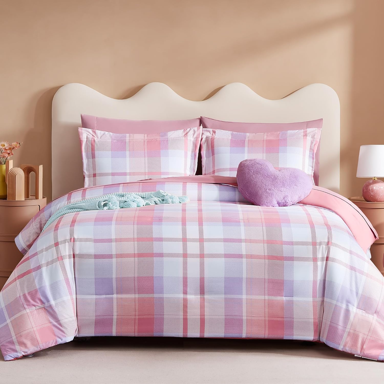 Full Size Comforter Sets, Khaki Green Plaid Bedding Set 7 Piece for Boys Girls Teen, Classic Homestead-Style Kids Comforter Set Bed in A Bag with Sheets, Pillowcases & Shams - Image 19