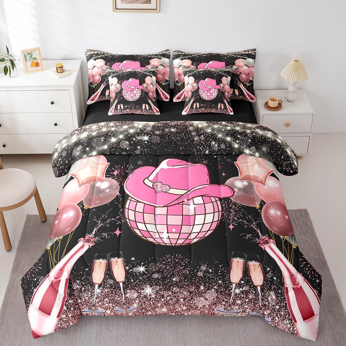 Erosebridal Kawaii Bowknot Girls Bed in A Bag with Sheets Dreamy Princess Style Twin Comforter Set 7 Piece for Kids Teen Women,Girly Cute Bow Bedding Set Pink Bow Tie Bed Set Bedroom Decor - Image 40