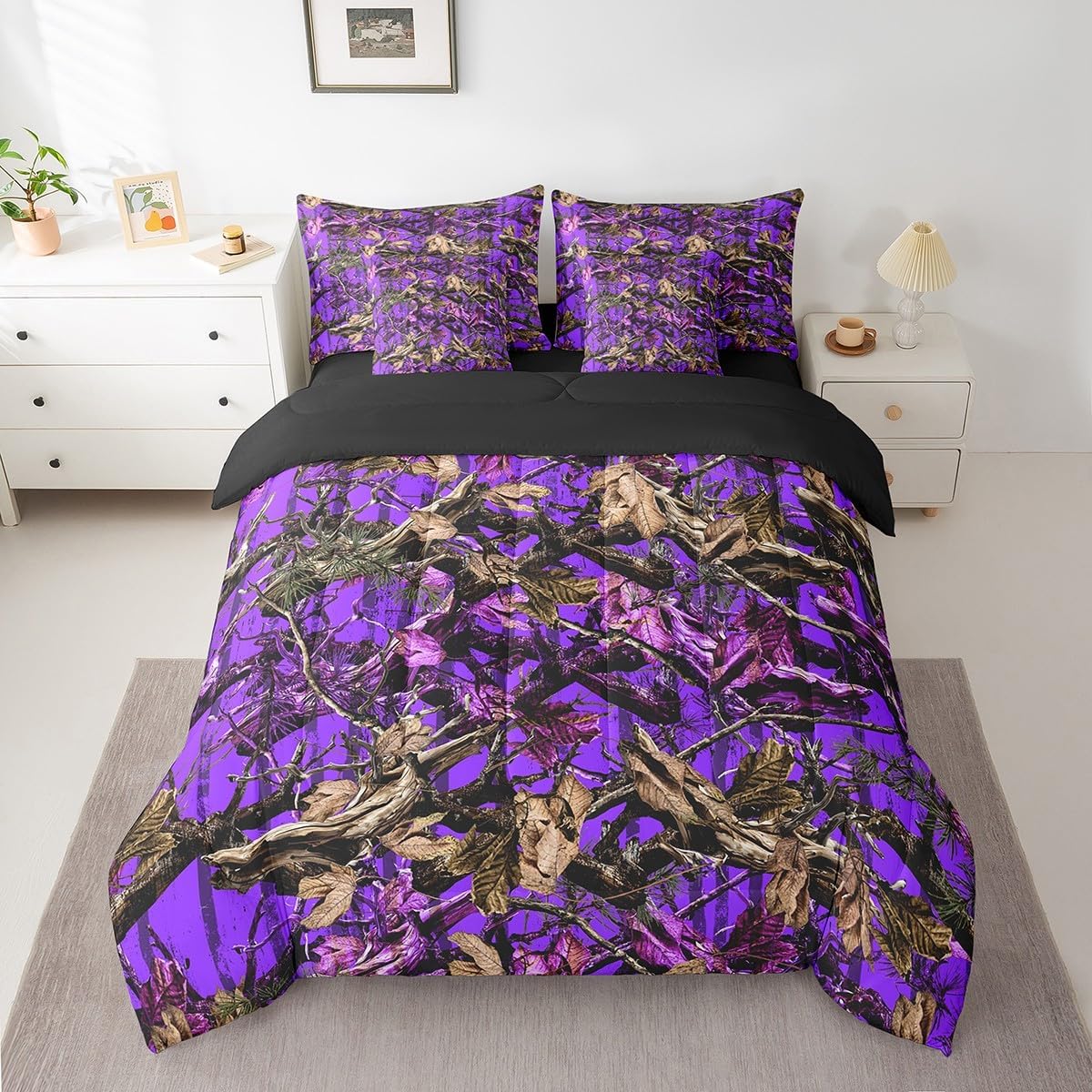 Feelyou Duck Hunter Green Camouflage Hunting 7 Pieces Bedding Set, Queen Size Black Brown All Season,Bed in a Bag with Comforter, Sheets, Pillowcases Camo Army Bed Set Breathable Wild Room Decor - Image 44