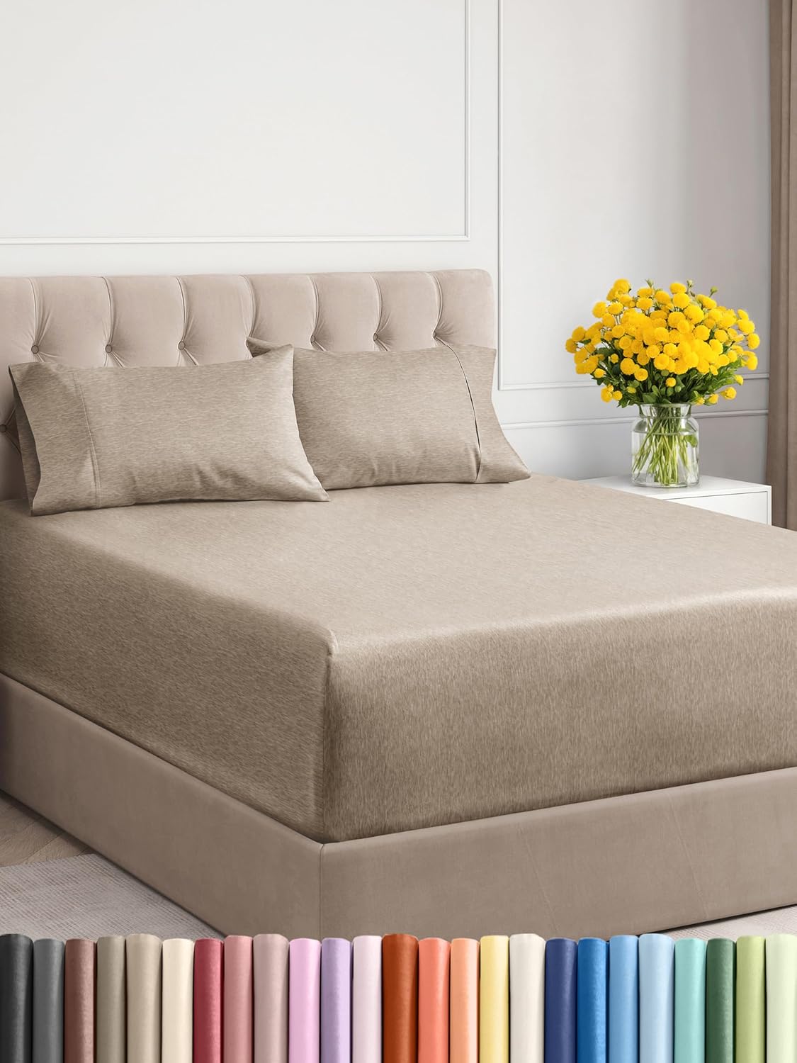 Extra Deep Cal King Sheet Set - 6 Piece Breathable & Cooling Sheets - Hotel Luxury Bed Sheets Set - Easy & Secure Fit - Soft, Wrinkle Free & Comfy Sheets Set - Grey Sheet Set with Extra Deep Pockets - Image 50