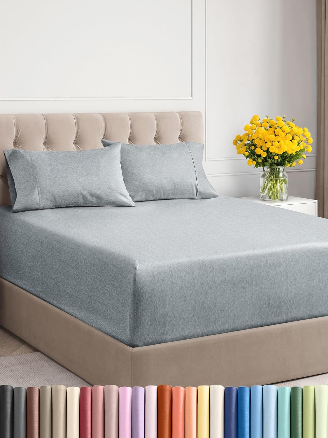 Extra Deep Cal King Sheet Set - 6 Piece Breathable & Cooling Sheets - Hotel Luxury Bed Sheets Set - Easy & Secure Fit - Soft, Wrinkle Free & Comfy Sheets Set - Grey Sheet Set with Extra Deep Pockets - Image 27