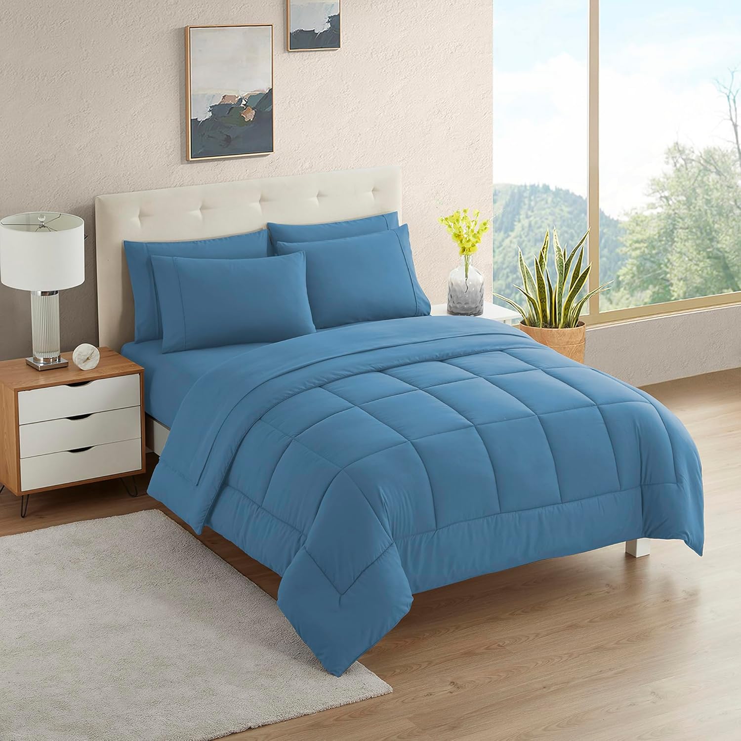 Sweet Home Collection 5 Piece Comforter Set Bag Solid Color All Season Soft Down Alternative Blanket & Luxurious Microfiber Bed Sheets, Black, Twin - Image 49