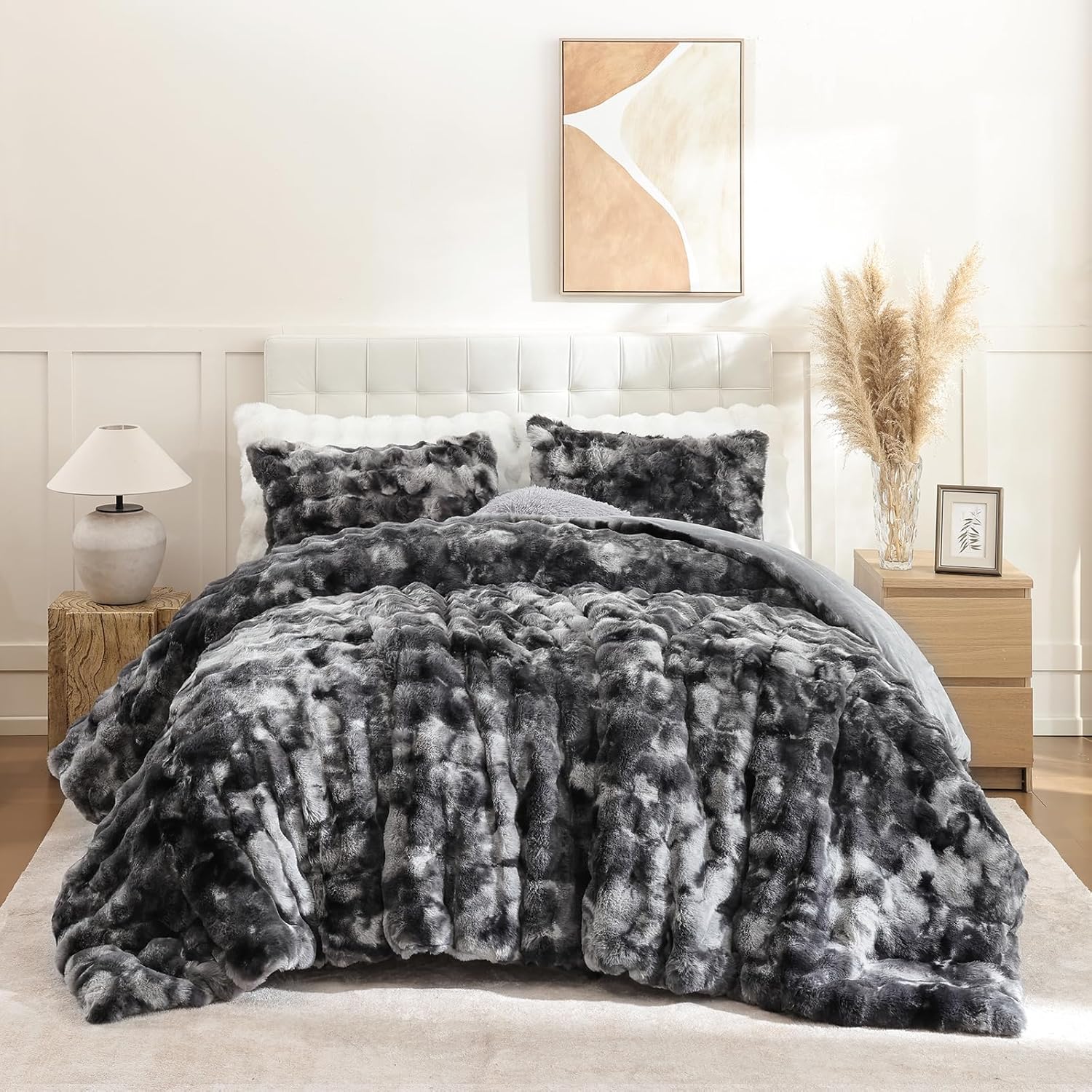 YIKUSH Light Gray Comforter Set King – Ultra Soft & Warm Faux Fur Comforter for Winter, Elegant Fluffy Comforter King Set with Pillowcases, Cozy Gray Bedding Set - Image 14
