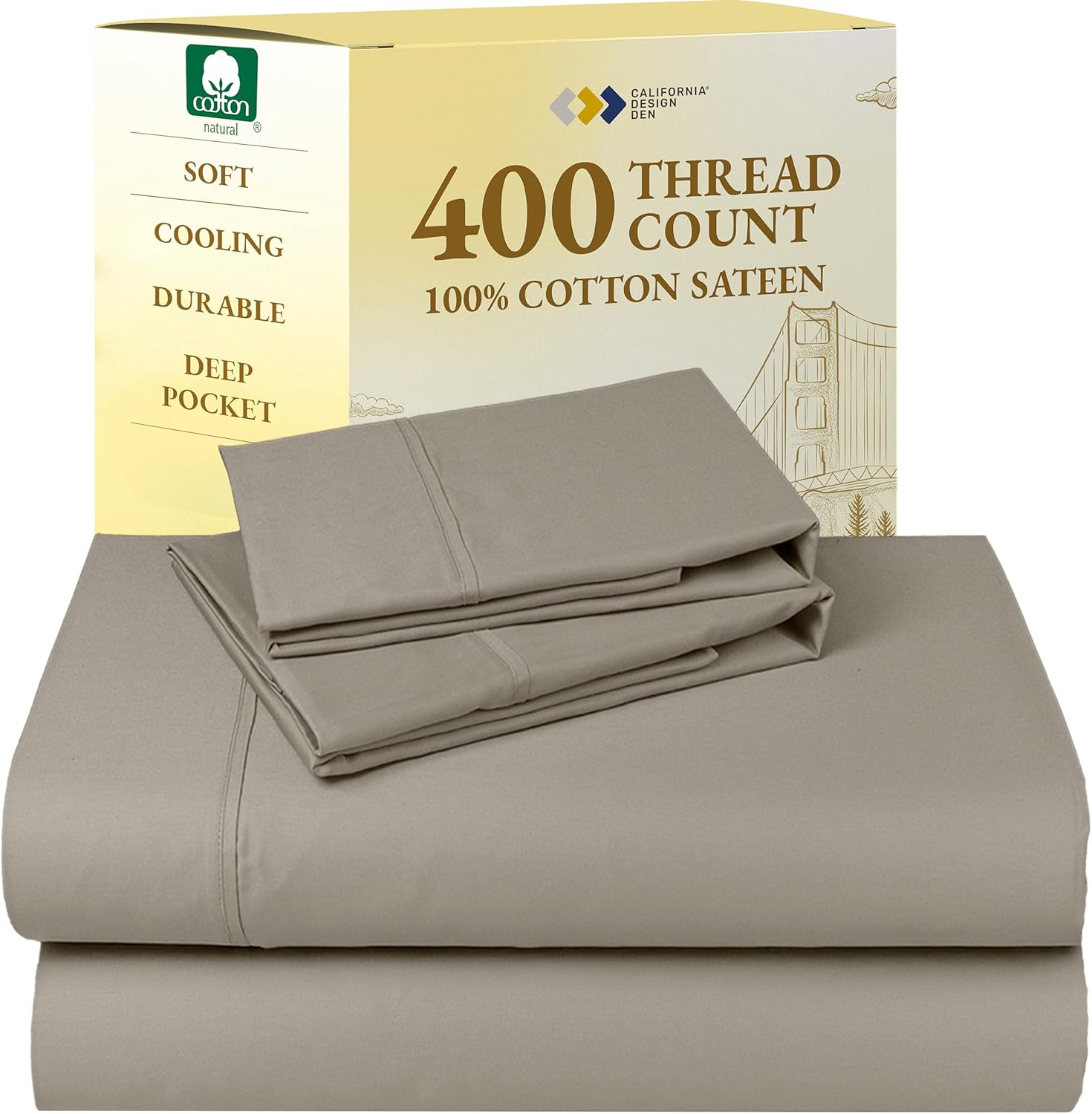 California Design Den King Size Sheets Set - Soft 400 Thread Count Sateen, Natural 100% Cotton Sheets King Size, Deep Pockets with All Around Elastic for a Snug Fit, Cool & Durable Bedding - White - Image 81