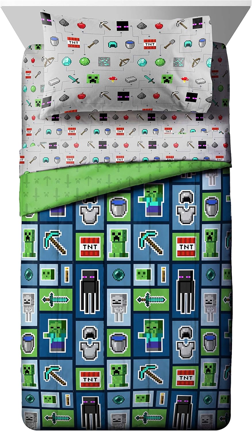 Jay Franco Minecraft Monster Hunters 4 Piece Twin Bed Set - Includes Reversible Comforter & Sheet Set - Bedding Features Creeper - Super Soft Fade Resistant Microfiber (Official Minecraft Product) - Image 2