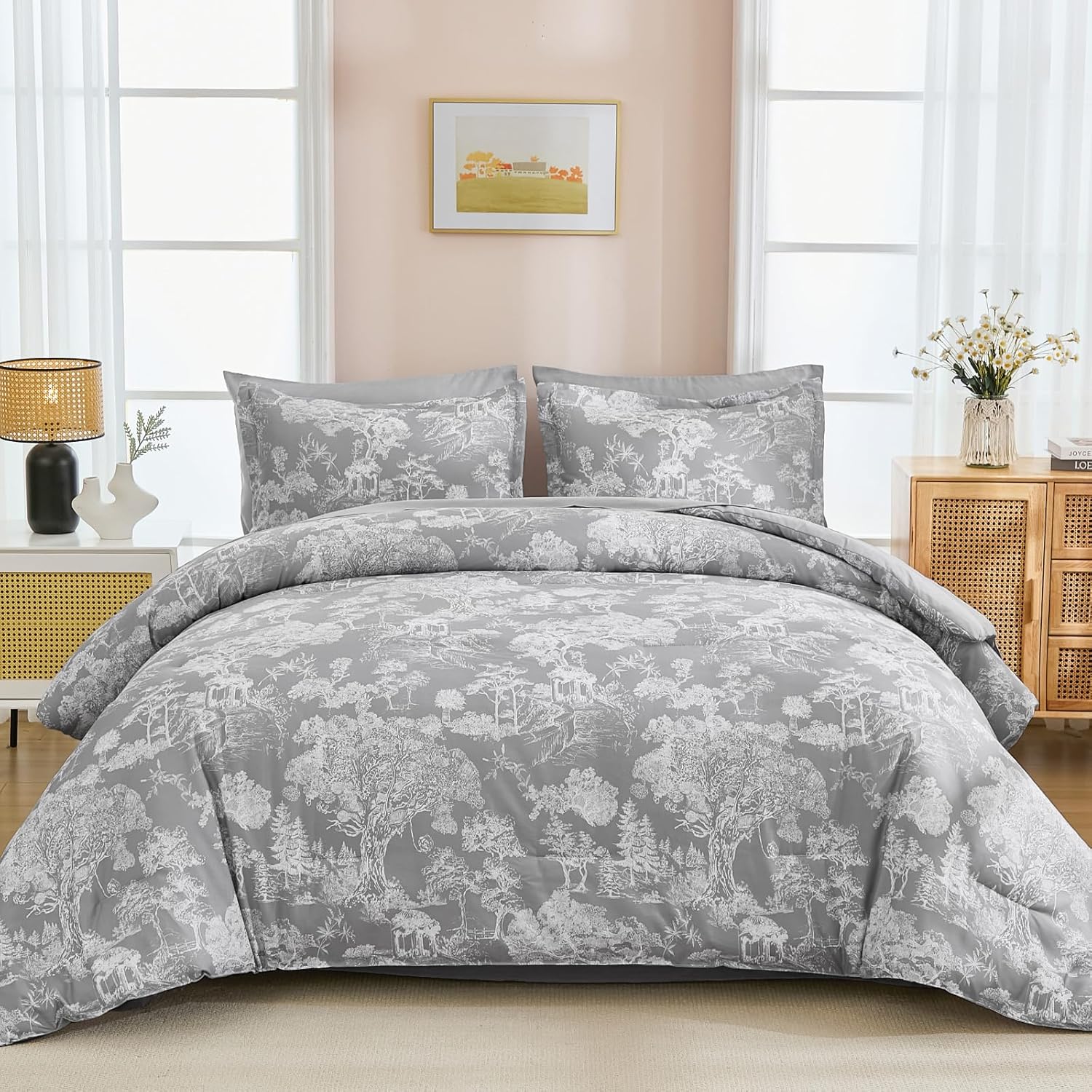 DJY Blue Comforter Set Queen, 7 Pieces Bed in a Bag Queen Size Botanical Comforters with Sheets Elegant Plants Print Soft Microfiber Reversible Complete Bedding Sets for All Season - Image 12
