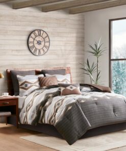 Woolrich Rustic Lodge Cabin Comforter Set - All Season Down Alternative Warm Bedding Layer and Matching Shams, Oversized Queen, Bitter Creek, Grey/Brown
