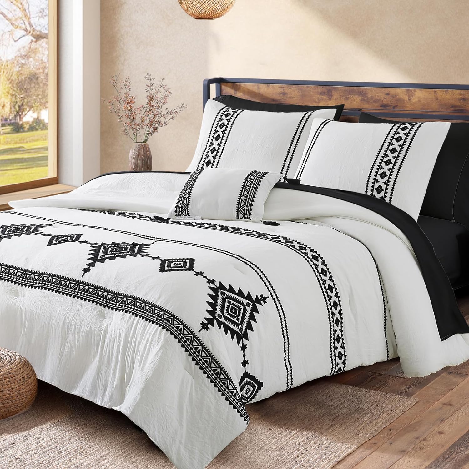 MaiRêve Burnt Orange Embroidery Comforters Set Queen Size - 7 Pieces, Farmhouse Western Bedding All Season, Bed in A Bag Queen Boho Comforter Set with Sheets, Pillowcases & Shams - Image 13