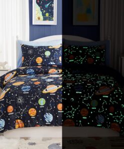 Twin Kids Comforter Set - 5 Pieces Twin Bedding Sets for Boys, Glow in The Dark Space Bed in A Bag with Sheets