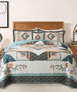 BEDIFANY Cotton King Size Quilt Sets, Lightweight King Quilt Bedding Set (98 x 106 inch) Garden Style Floral Bedspread King Size Coverlet Set for Bed Decorations - All Seasons, 3 Pieces