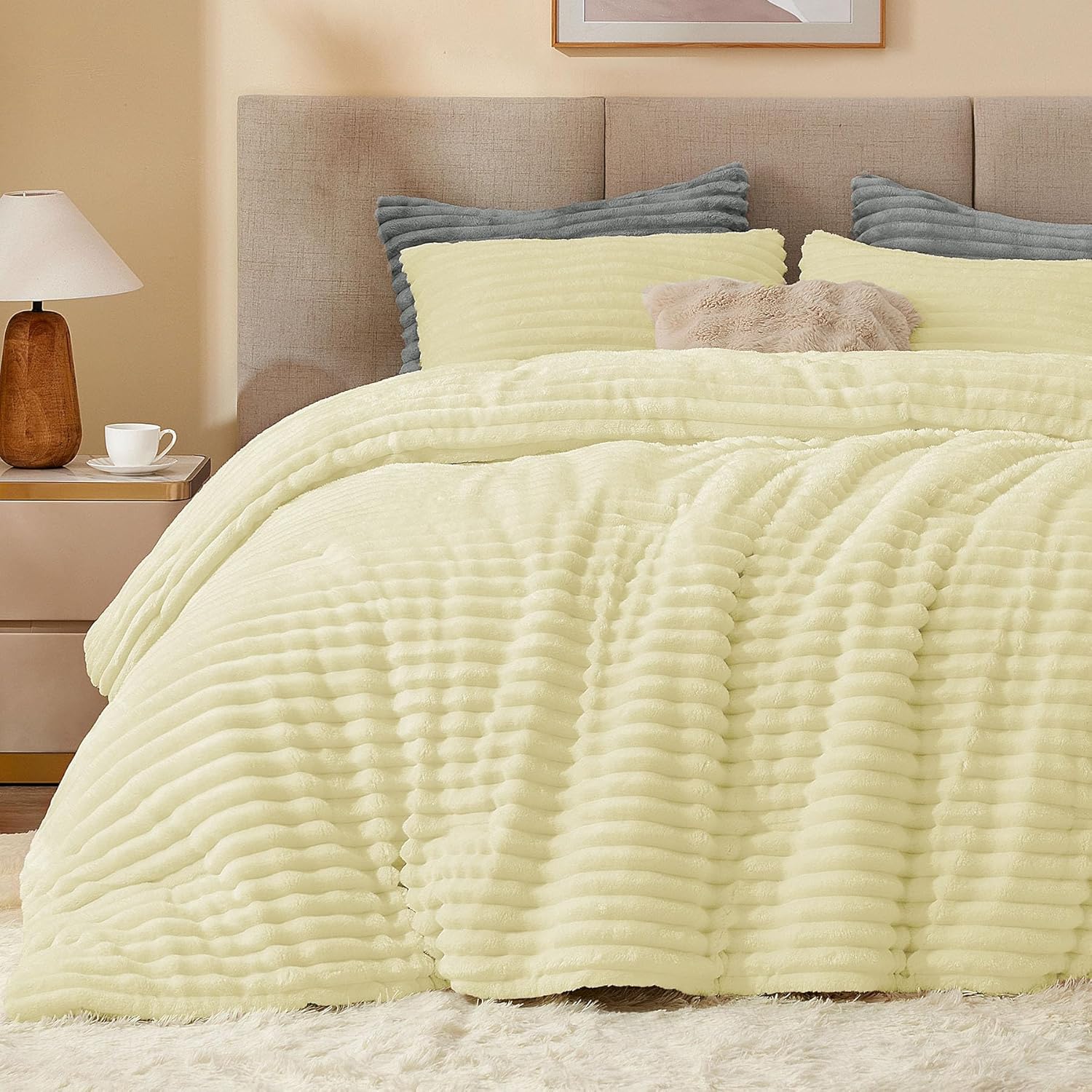 BEDELITE Fleece Queen Comforter Set -Super Soft & Warm Fluffy Cream White Bedding, Luxury Fuzzy Heavy Bed Set for Winter with 2 Pillow Cases - Image 53