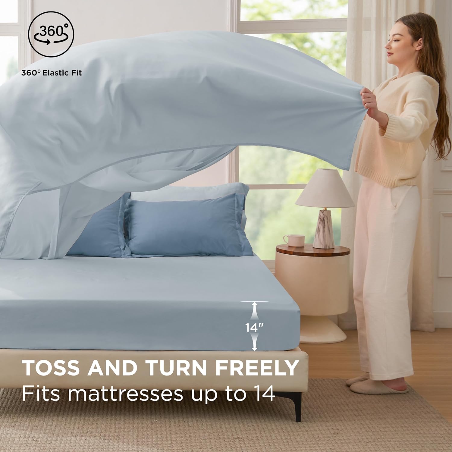 Bedsure Queen Comforter Set - 7 Pieces Grayish Blue Queen Bedding Set for All Seasons, Boho Contrasting Design Bed in a Bag with Comforter, Sheets, Pillowcases & Shams - Image 6