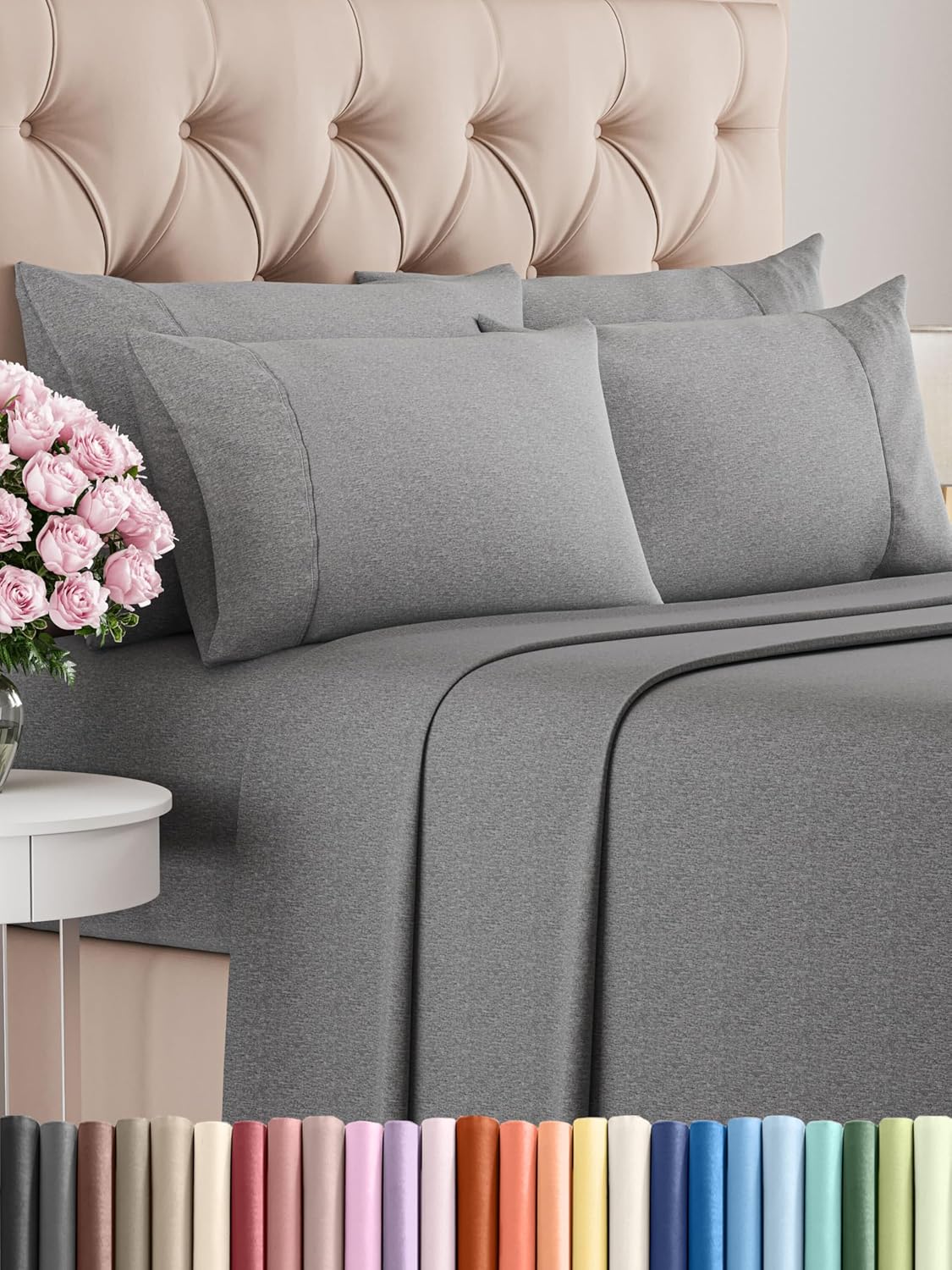 King 6 Piece Sheet Set - Cooling and Breathable Bed Sheets - Hotel Luxury Bed Sheets for Women, Men, Kids & Teens - Bedding with Deep Pockets & Easy Fit - Soft and Wrinkle Free - King Dark Grey Sheets - Image 96