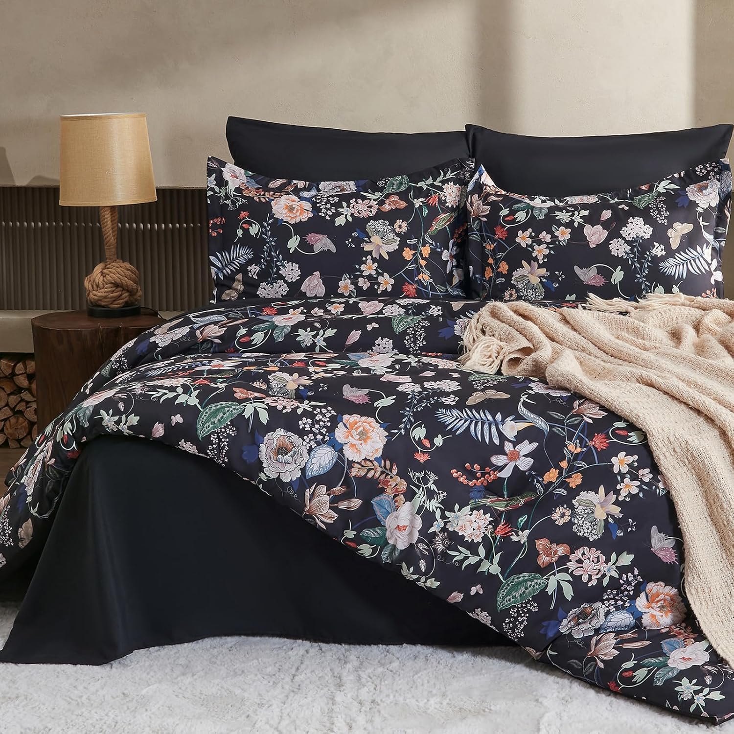 7 Piece Queen Comforter Set, Sage Green Butterfly Floral Comforter Set with Flowers Leaves Pattern, Soft Microfiber Complete Bedding Set for All Season(Sage Green, Queen) - Image 7