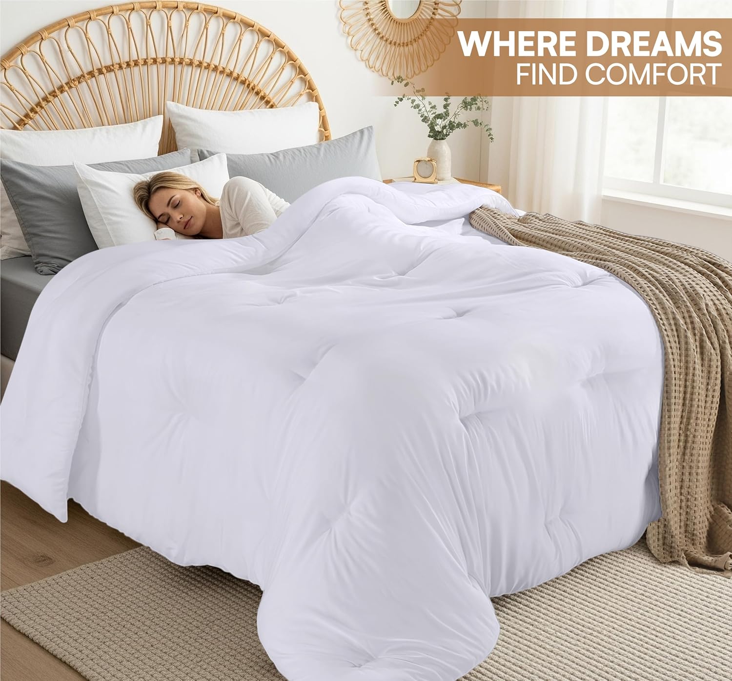 Utopia Bedding Comforters Queen Size, All Season Duvet Insert, Down Alternative Queen Comforter with Corner Tabs, Machine Washable Bed Comforter 88 x 88 Inches (White) - Image 5