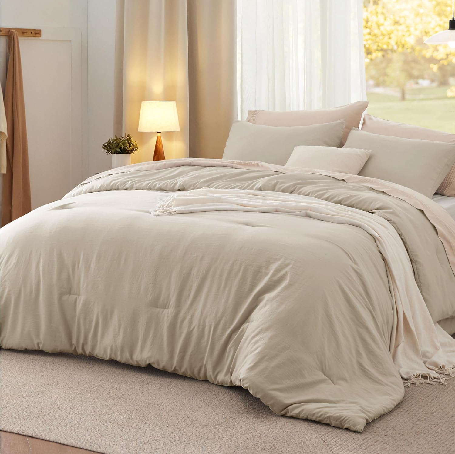Bedsure King Size Comforter Set, Beige Soft Prewashed Bedding for All Seasons, 3 Pieces GentleSoft™ Warm Down Alternative Bed Set, 1 Lightweight Comforter (104"x90") and 2 Pillowcases (20"x36") - Image 33