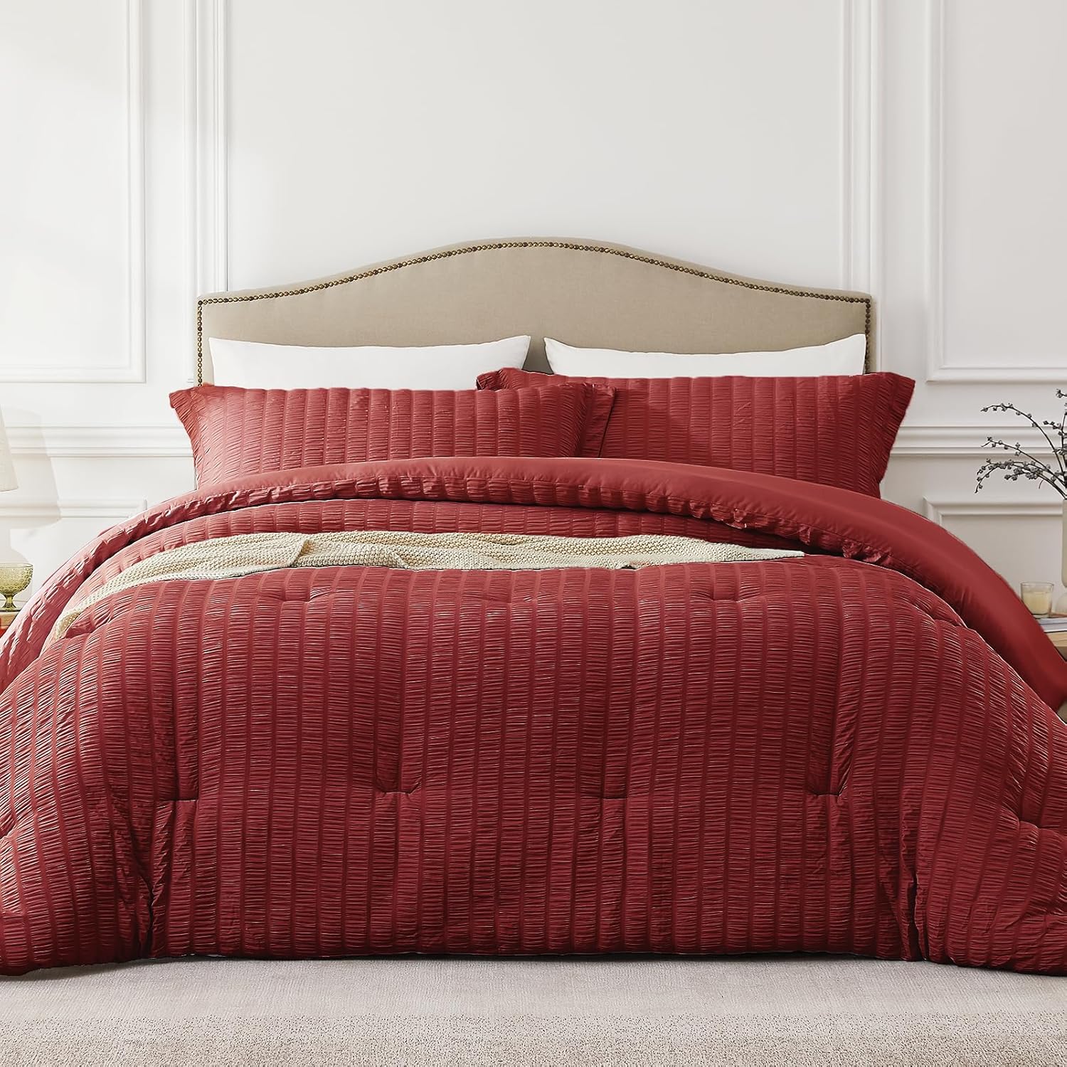 White Queen Comforter Set - 3 Pieces Seersucker Lightweight Bedding Comforter Sets (1 Soft Fluffy Comforter & 2 Pillowcases) - All Seasons Cozy Modern Bed Sets - Image 22