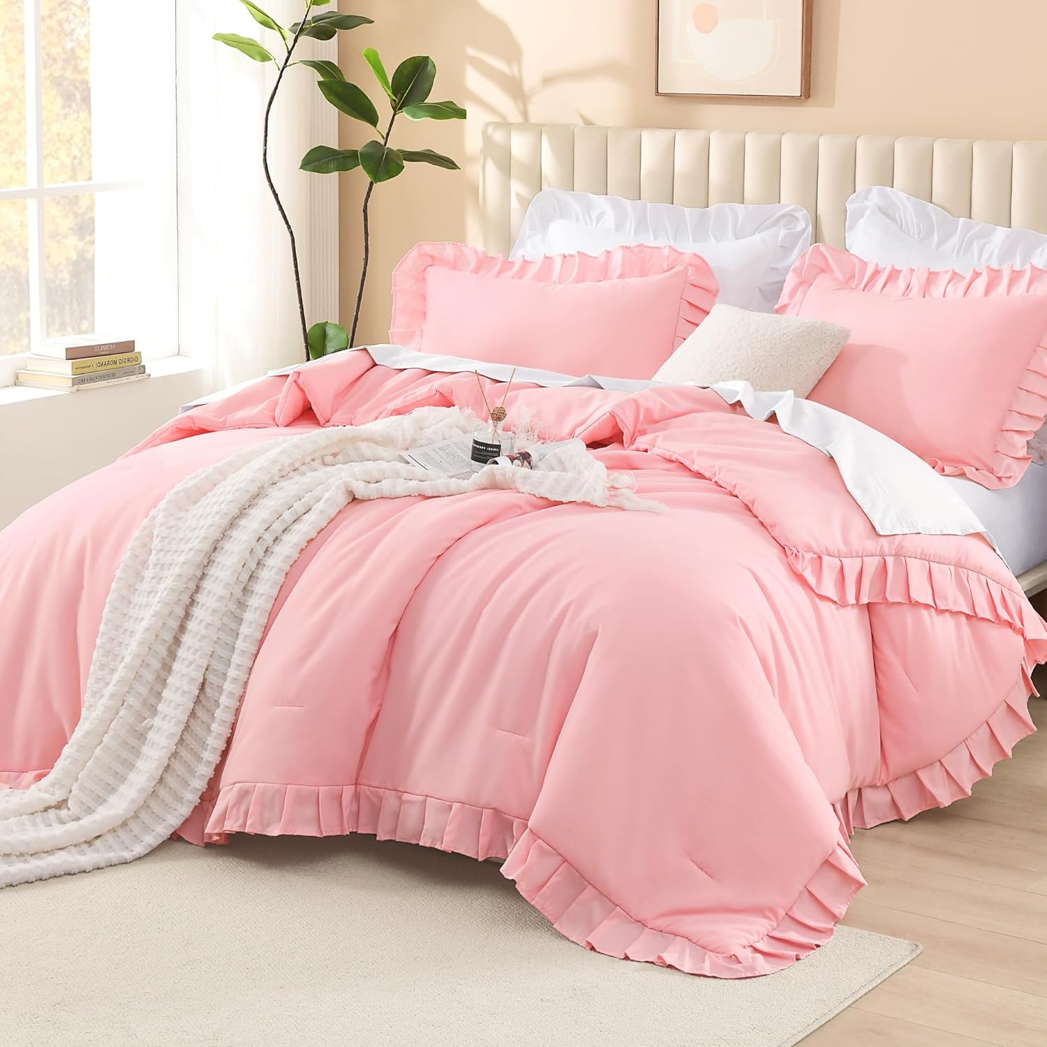 Litanika Full Size Comforter Sets, 3 Pieces Blush Pink Ruffle Girls Women Cute Bedding Comforters & Sets, Lightweight Fluffy Microfiber as Gift (79x90In Comforter & 2 Pillowcases) - Image 22