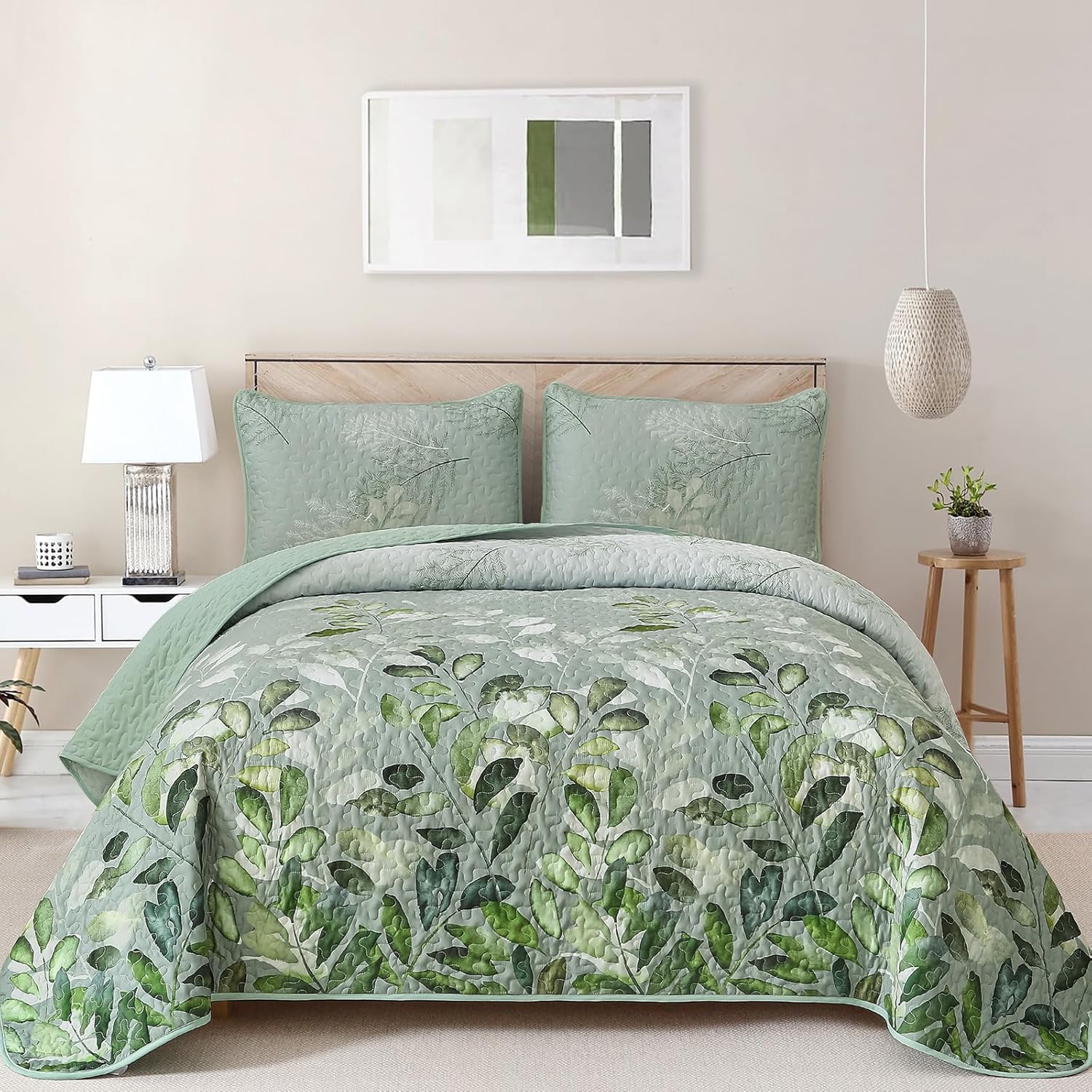 WONGS BEDDING Blue Quilt Set King Size,3 Pieces Navy Blue Floral Bedspread Coverlet Set with 2 Pillowcases,Soft Microfiber Lightweight Grayish Blue Gradient Floral Bedding Set 104"×90" - Image 12