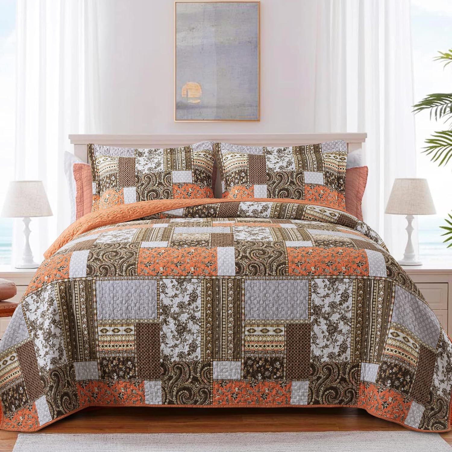 BEDIFANY Cotton King Size Quilt Sets, Lightweight King Quilt Bedding Set (98 x 106 inch) Garden Style Floral Bedspread King Size Coverlet Set for Bed Decorations - All Seasons, 3 Pieces - Image 12