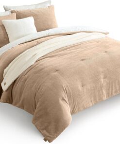 UGG Full/Queen Comforter Set 5 Piece Bed in a Bag with Throw Blanket, Decorative Pillow, Shams, Reversible Hypoallergenic Washable Luxury Warm Fluffy Bedding Set, Brown Birch (Remina)