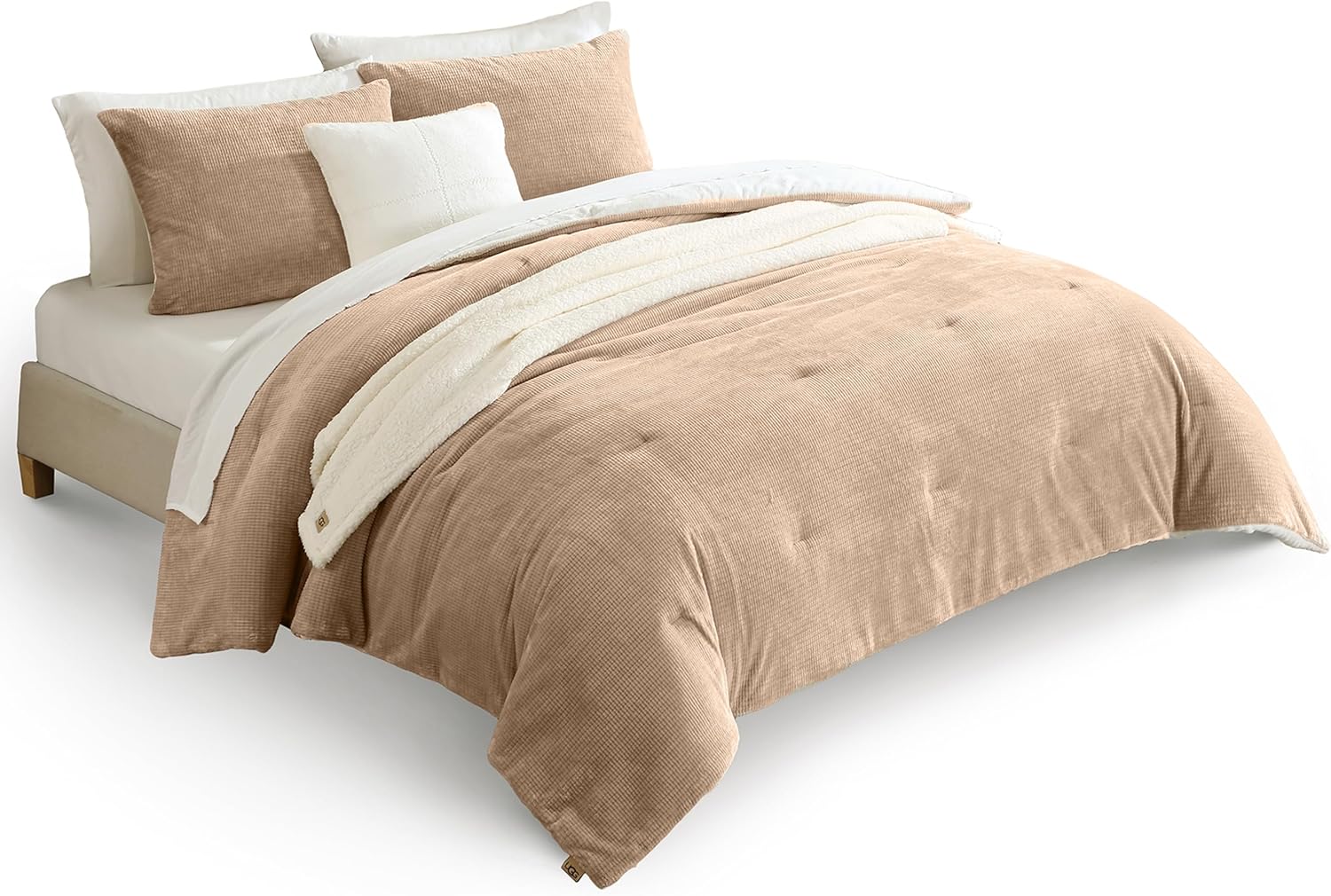 UGG Full/Queen Comforter Set 5 Piece Bed in a Bag with Throw Blanket, Decorative Pillow, Shams, Reversible Hypoallergenic Washable Luxury Warm Fluffy Bedding Set, Brown Birch (Remina)