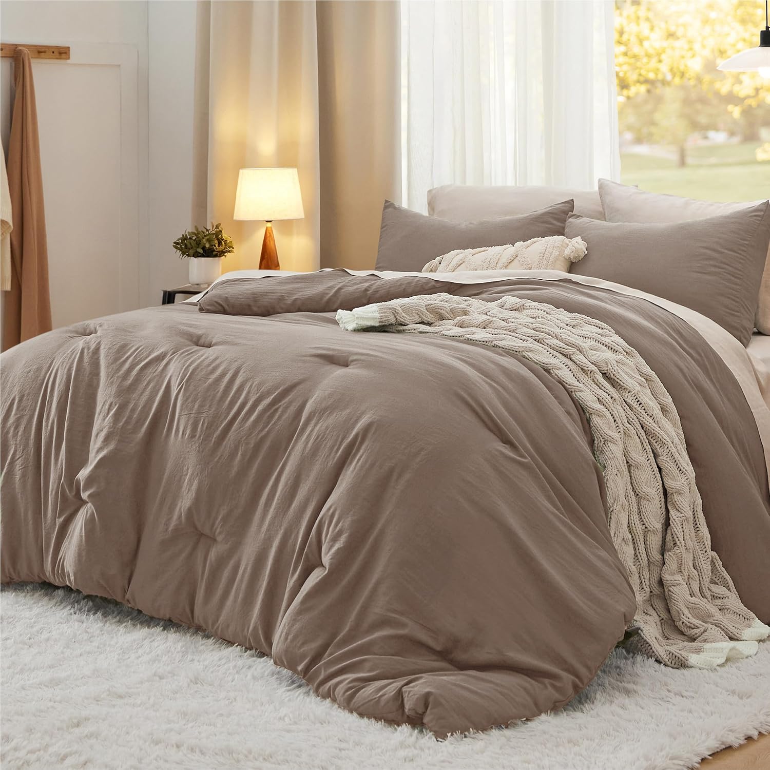 Bedsure King Size Comforter Set, Beige Soft Prewashed Bedding for All Seasons, 3 Pieces GentleSoft™ Warm Down Alternative Bed Set, 1 Lightweight Comforter (104"x90") and 2 Pillowcases (20"x36") - Image 35