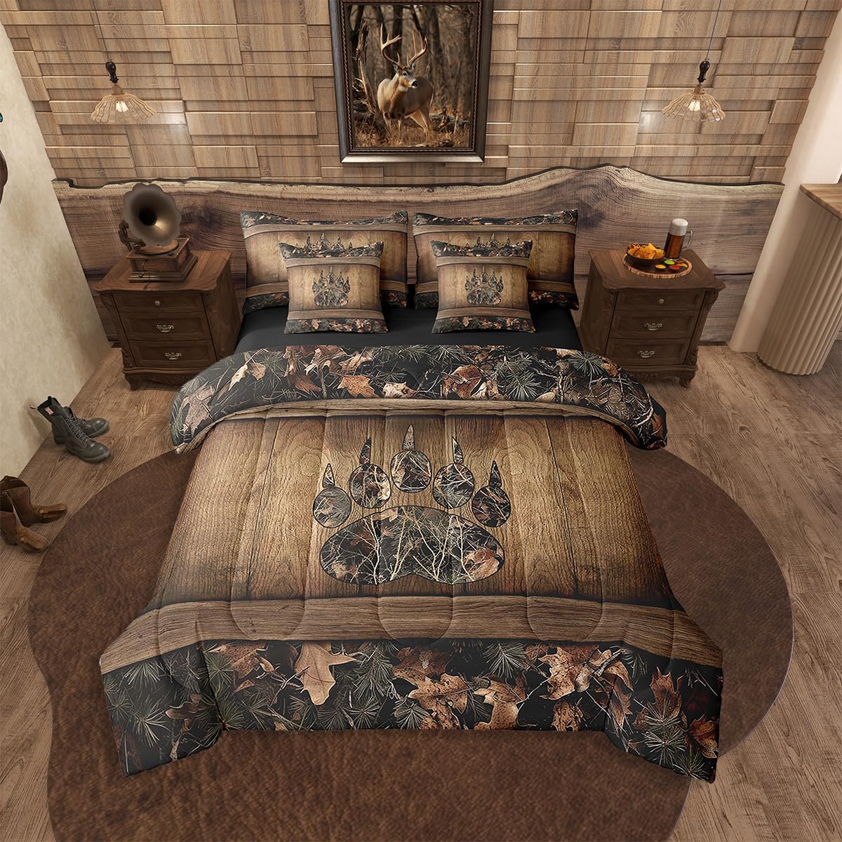 Erosebridal 7 Piece Camo Mallard Duck Comforter Set with Sheets for Kids Boys Men Rustic Farmhouse Cabin Bed in A Bag Queen,Hunting Woodland Duck Bedding Set Country Wood Board Animal Bed Set - Image 24