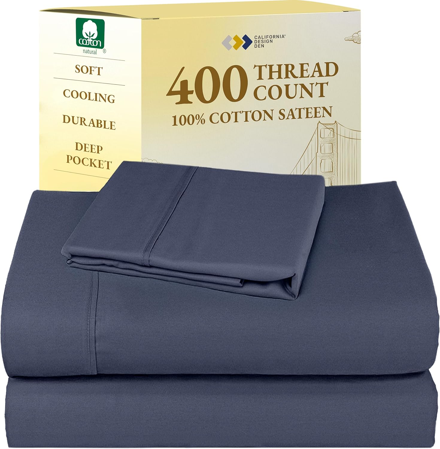 California Design Den King Size Sheets Set - Soft 400 Thread Count Sateen, Natural 100% Cotton Sheets King Size, Deep Pockets with All Around Elastic for a Snug Fit, Cool & Durable Bedding - White - Image 43