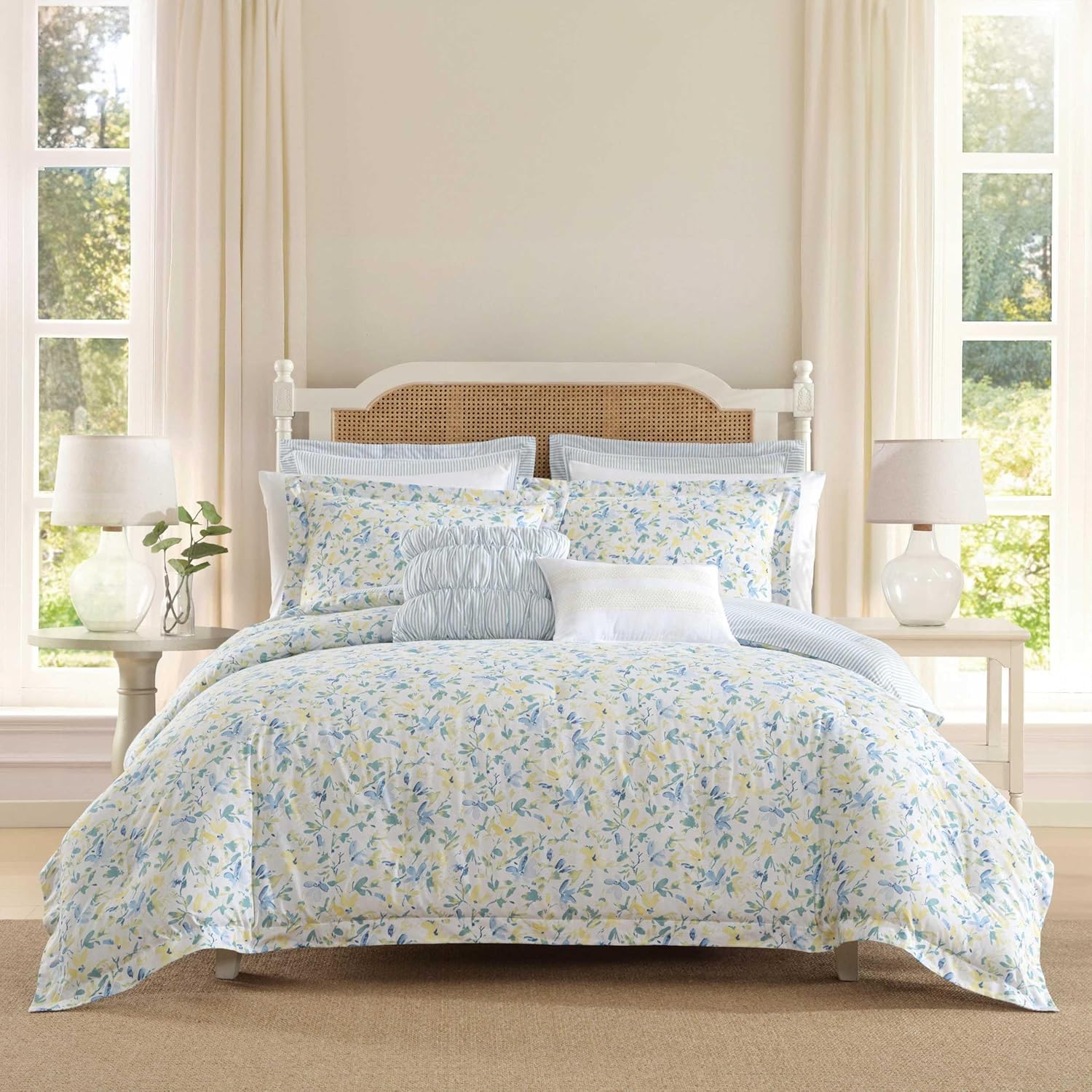 Laura Ashley - Queen Comforter Set, Soft Cotton Bedding with a Medium Weight for Year Round, 7 Piece Bed Set with Matching Pillowcases, Euro Shams & Bonus Throw Pillow Covers (Hope Patchwork Blue) - Image 14