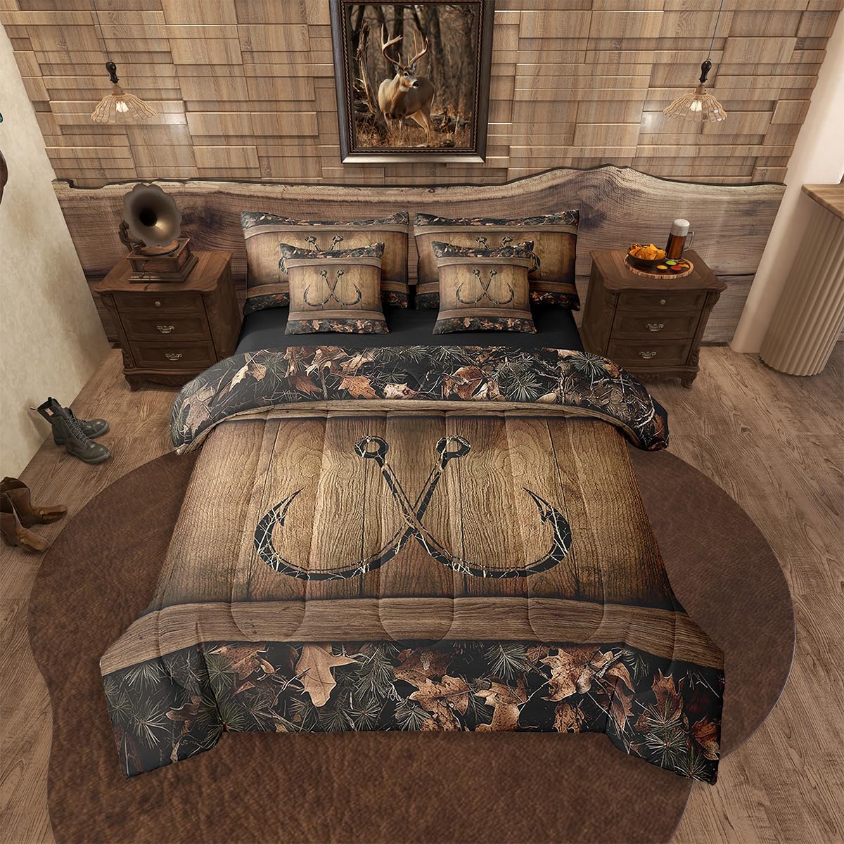 Erosebridal 7 Piece Camo Mallard Duck Comforter Set with Sheets for Kids Boys Men Rustic Farmhouse Cabin Bed in A Bag Queen,Hunting Woodland Duck Bedding Set Country Wood Board Animal Bed Set - Image 23